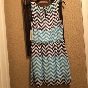 NWT Speechless Summer dress with belt. Beautiful chevron pattern. Gorgeous blues